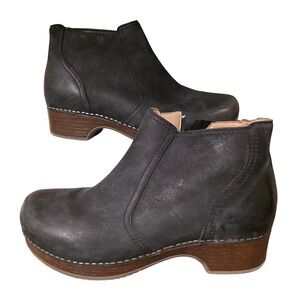 Dansko Maria Black Milled Nubuck Leather Ankle Bootie Clogs 38 9425107800